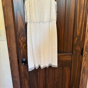 Adrianna Papell Cream Sheath Midi Dress Halter Neckline